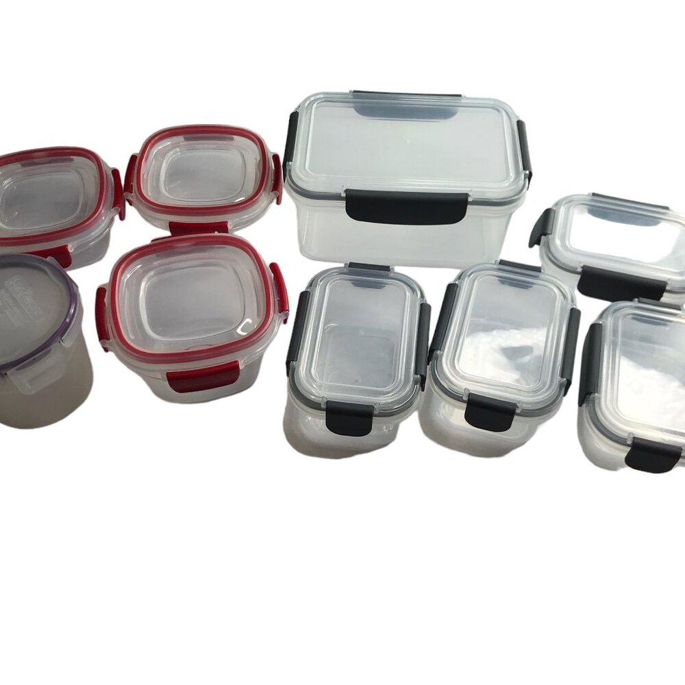 Food Storage Containers Plast, Snap Lids, 18-Piece Set, Clear